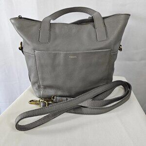 Fossil Pebble Gray Leather Double Handle Satchel Handbag